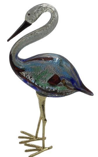 Luigi Mellara Glass Bird Sculpture with brass feet: Luigi Mellara Glass Bird Sculpture with brass feet signed by the artist