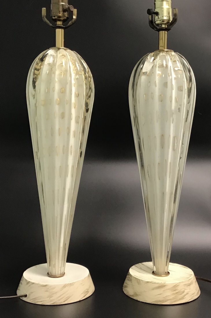 Alfredo Barbini Murano Controlled Bubble Lamps in white: Alfredo Barbini Murano Controlled Bubble Lamps in white and vibrant gold glass height alone is 16.76