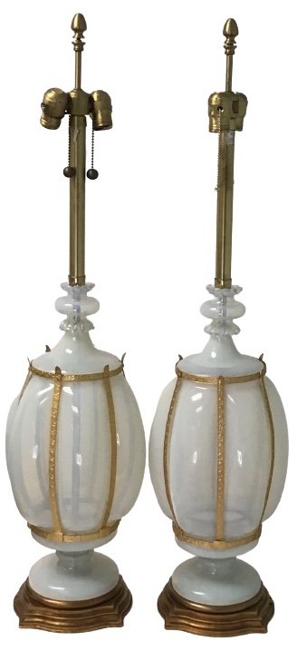 Marbro Murano Barovier Opalescent glass PAIR Lamps: Marbro Murano Barovier Opalescent glass PAIR Lamps