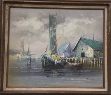 Oil on Canvas of ship scene signed Thomas: Oil on Canvas of ship scene signed Thomas