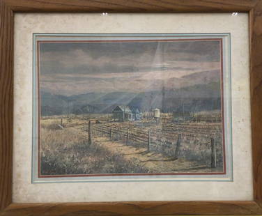 Signed and framed farm scene Lithograph: Signed and framed farm scene Lithograph