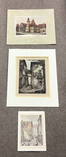 Trio of Unframed Architectual Prints: Trio of Unframed Architectual Prints. Largest 20 by 16 inches