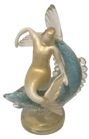 Rare Alfredo Barbini Murano Mermaid on a fish: Rare Alfredo Barbini Murano Mermaid on a fish