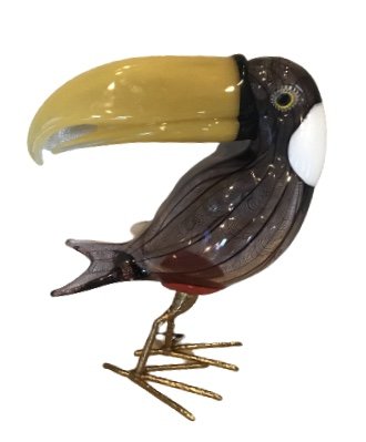 Large Licio Zanetti Murano Toucan Bird Sculpture on: Large Licio Zanetti Murano Toucan Bird Sculpture on Brass legs