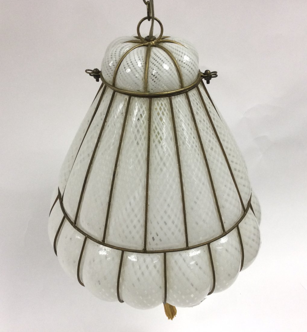 Seguso Murano Large Reticello Glass Hanging light: Seguso Murano Large Reticello Glass Hanging light enxased in metal
