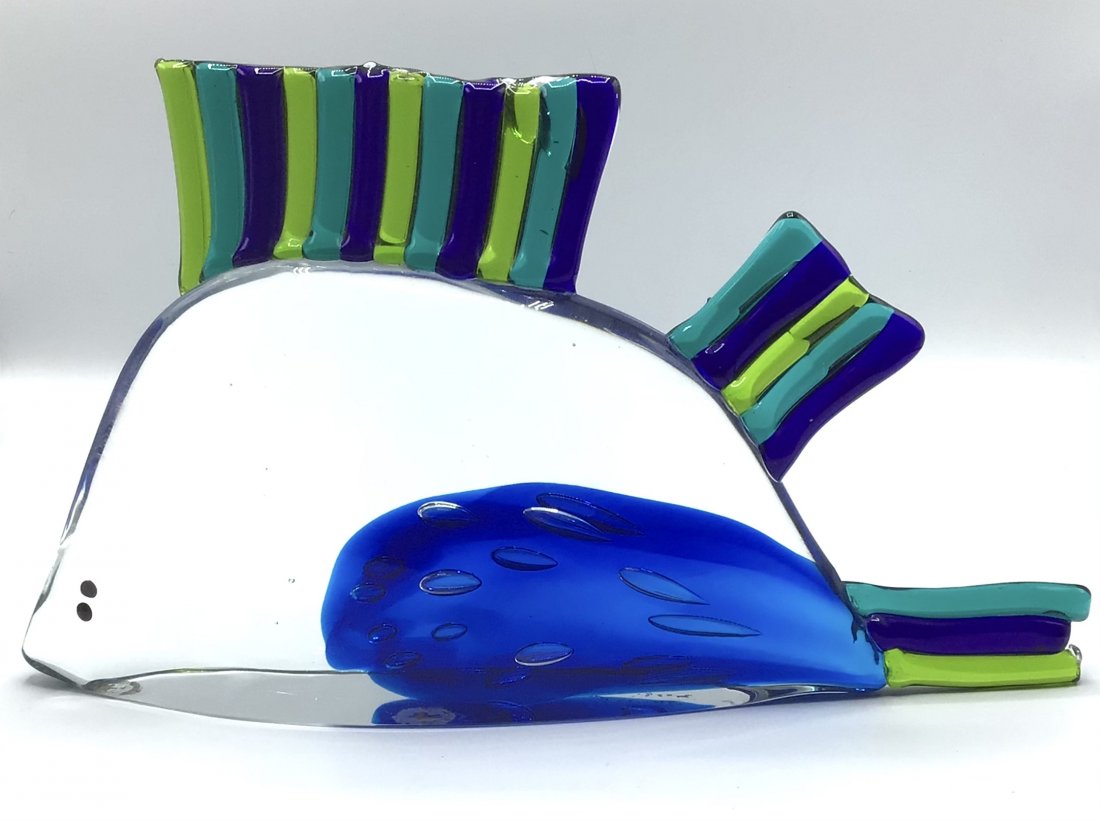 Oscar Zanetti Large Murano Fish in Canes and Sommerso: Oscar Zanetti Large Murano Fish in Canes and Sommerso Glass Signed by the artist