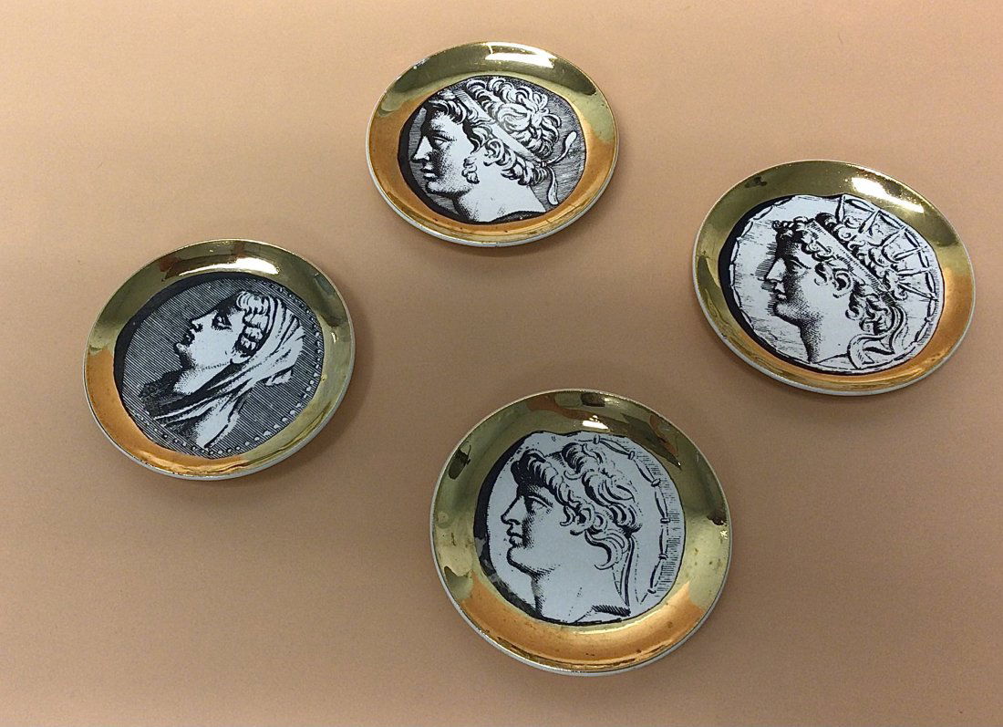 Set of 4 Fornasetti Coasters: Set of 4 Fornasetti Coasters each individually numbered each 4 inches wide