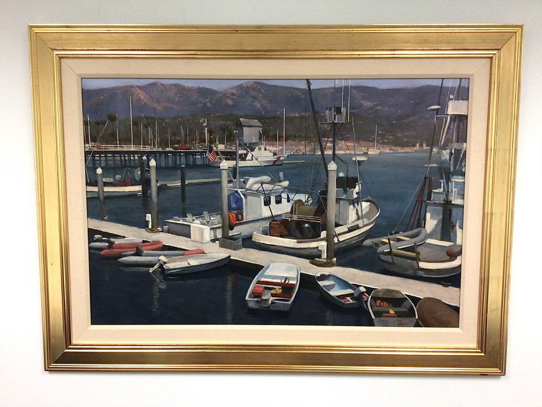 Roger Lundskow Oil Painting of Harbor Scene (1 of 2)