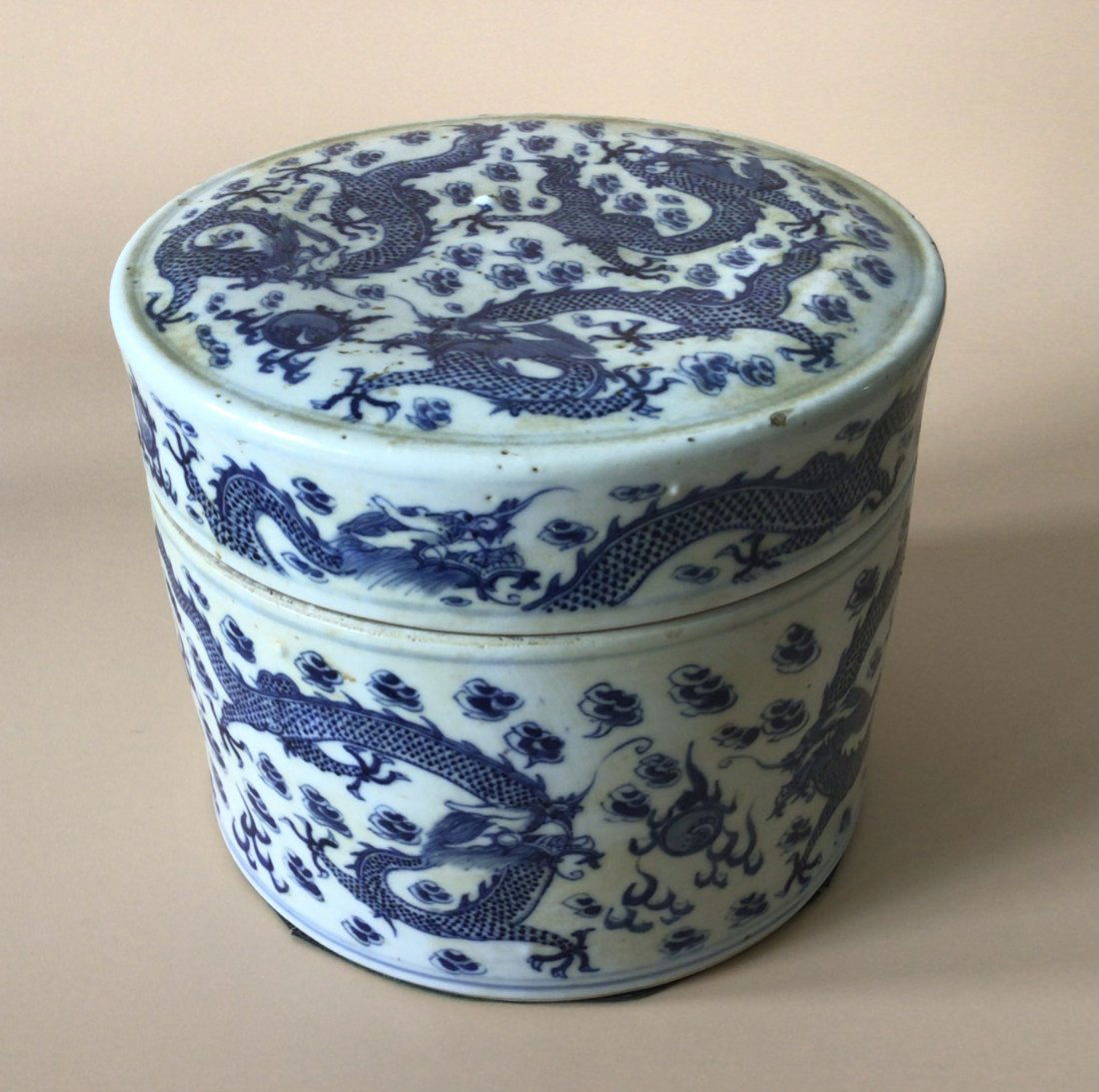 Antique SIGNED Chinese Blue and White Dragon Jar with (1 of 3)