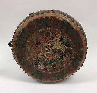 Antique Korea China drum with dragon decoration: Antique Korea China drum with dragon decoration