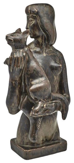 Royal Copenhagen Figural Girl Cat sculpture signed (1 of 2)