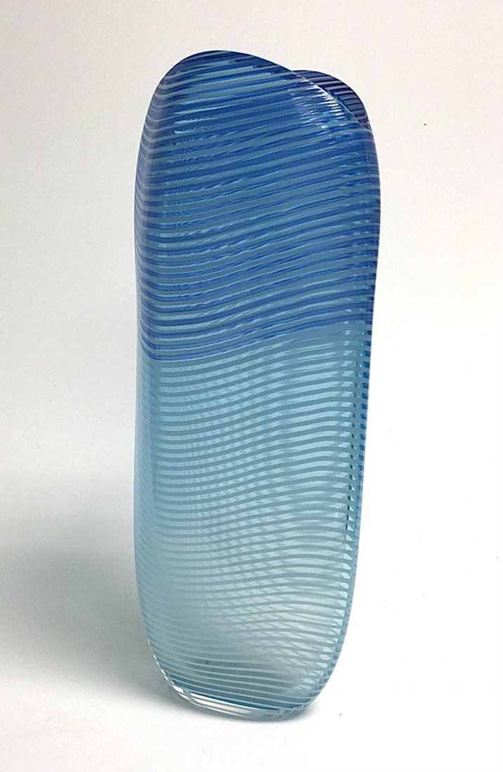 Antonio Da Ros Cenedese Large vase in vibrant blue: Antonio Da Ros Cenedese Large vase in vibrant blue stripes Signed