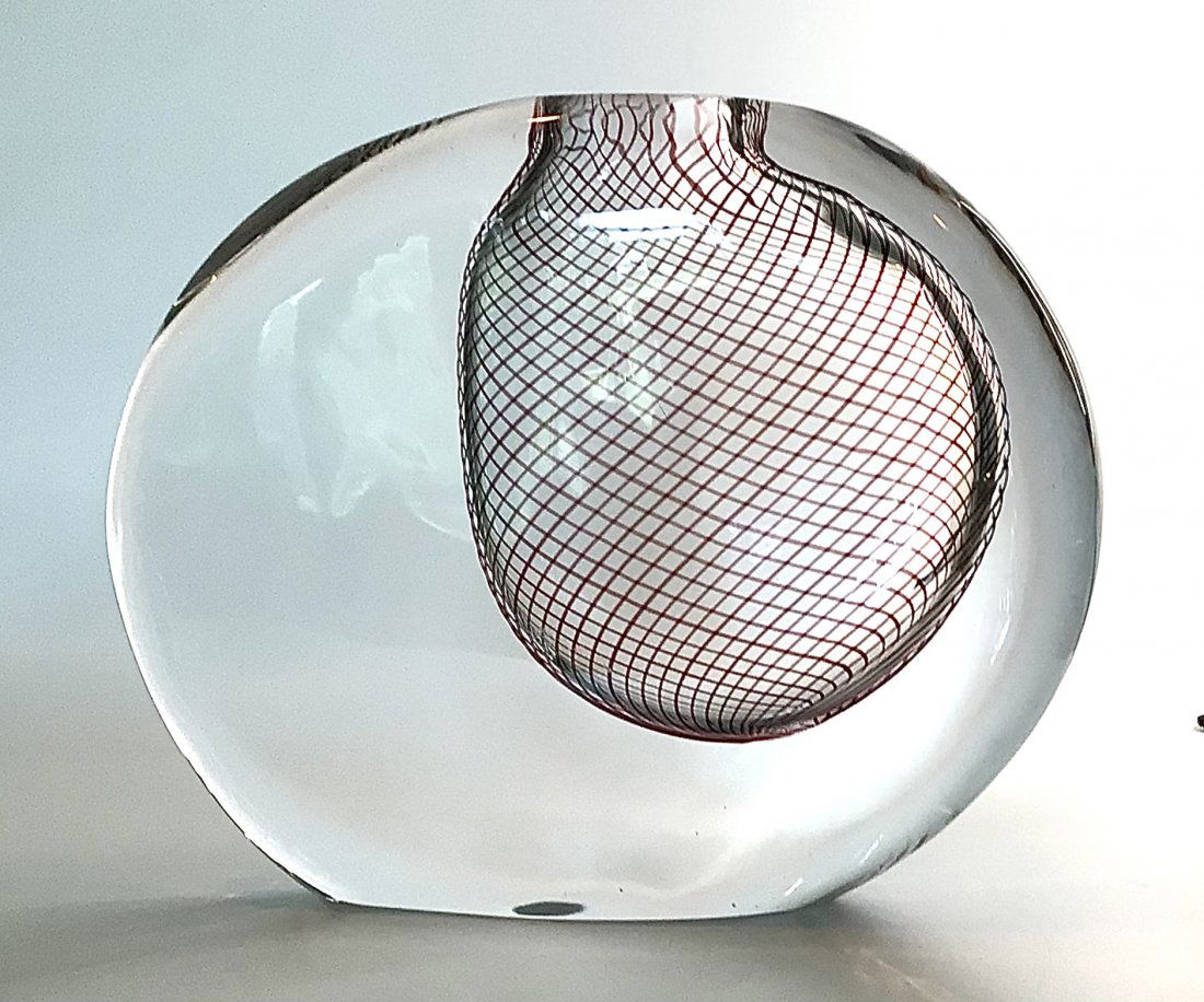 Antonio Da Ros Cenedese Signed Momento Vase with: Antonio Da Ros Cenedese Signed Momento Vase with stripes mezza filligrana decoration