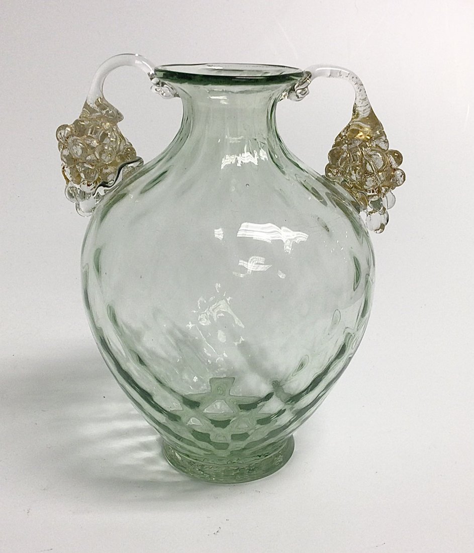 AVeM Murano Green Glass vase with applied grape handles (1 of 1)