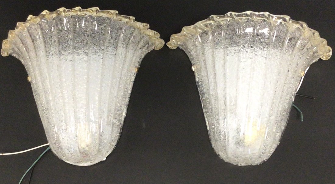 Pair Pulegoso Murano Glass Barovier and Toso Sconces: Pair Pulegoso Murano Glass Barovier and Toso Sconces