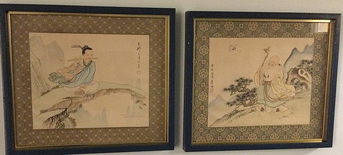 Pair Antique Paintings on Silk Chinese: Pair Antique Paintings on Silk Chinese