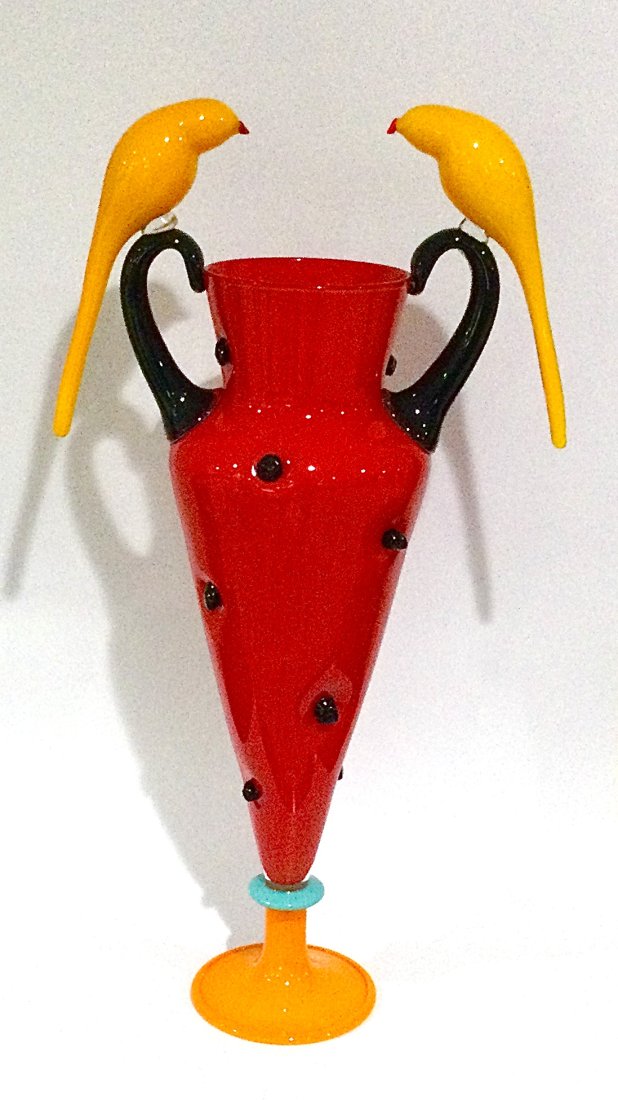 LARGE David Levi Murano Style Bird form vase with (1 of 1)