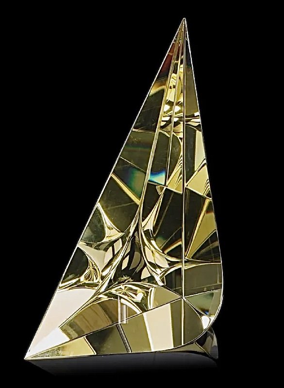 RARE Christopher Ries GOLDEN SAIL Art glass studio: RARE Christopher Ries GOLDEN SAIL Art glass studio sculpture in seldom seen gold glass dated 8/10/82. COA.Christopher Ries GlassChristopher Ries glass sculptures have a technical proficiency. Meaning,