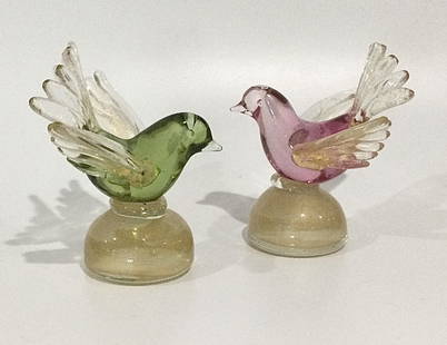 Pair of Alfredo Barbini Murano birds circa 1950s: Pair of Alfredo Barbini Murano birds circa 1950s