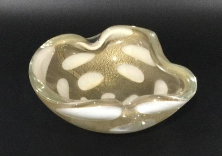 Gold White Murano Bowl Barovier or Seguso: Gold White Murano Bowl Barovier or Seguso