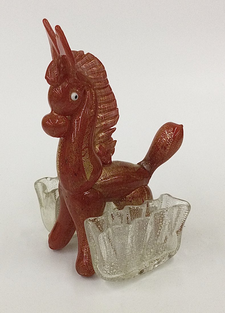 Ferro Toso Barover Pack Mule Red Pasta glass sculpture: Ferro Toso Barover Pack Mule Red Pasta glass sculpture with saddle bags in clear glass with silver foil