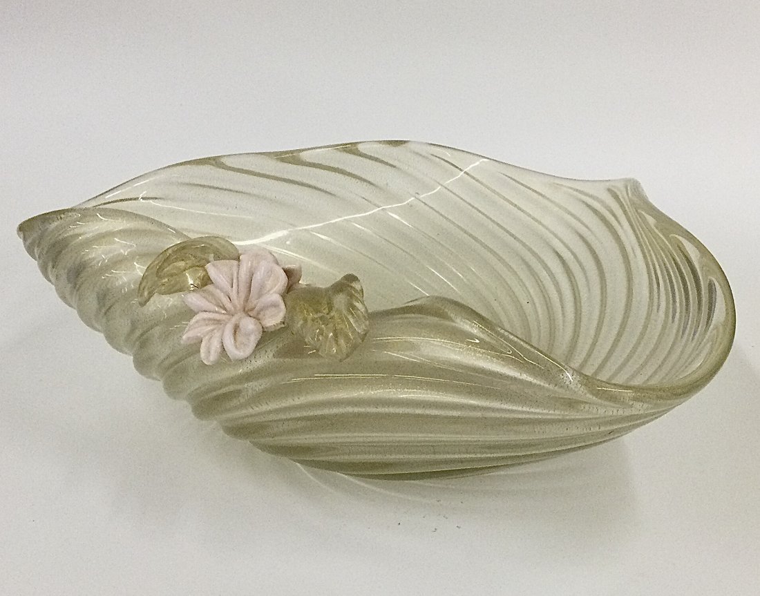 Archimede Seguso Large Ribbed bowl with pink paste (1 of 1)