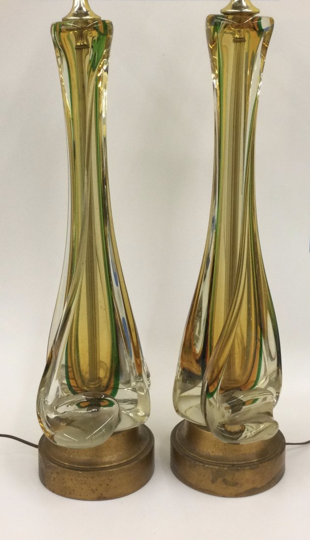 PAIR Seguso Vetri D Arte Murano LARGE Glass Lamps 21.5: PAIR Seguso Vetri D Arte Murano LARGE Glass Lamps 21.5 inch glass height total height of 29 inches without a harp