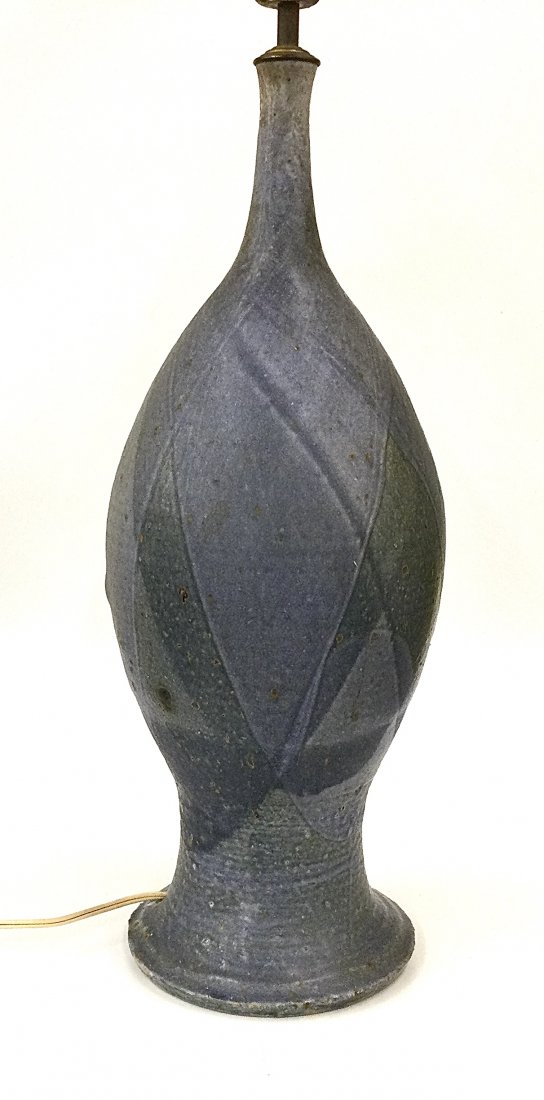 Abstract Mid Century Pottery lamp in vibrant blue (1 of 3)