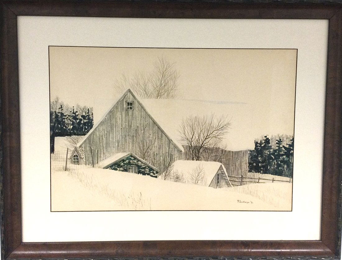 Peter Sculthorpe signed Scenic Winter watercolor: Peter Sculthorpe signed Scenic Winter watercolor