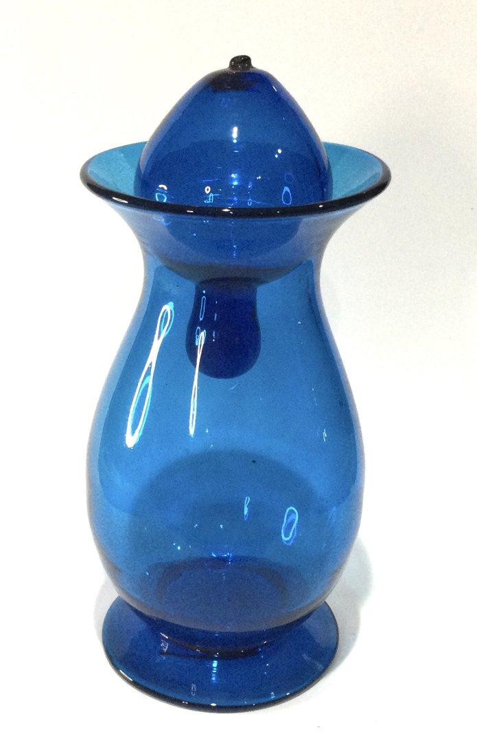RARE Blenko Decanter in blue with abstract stopper (1 of 3)