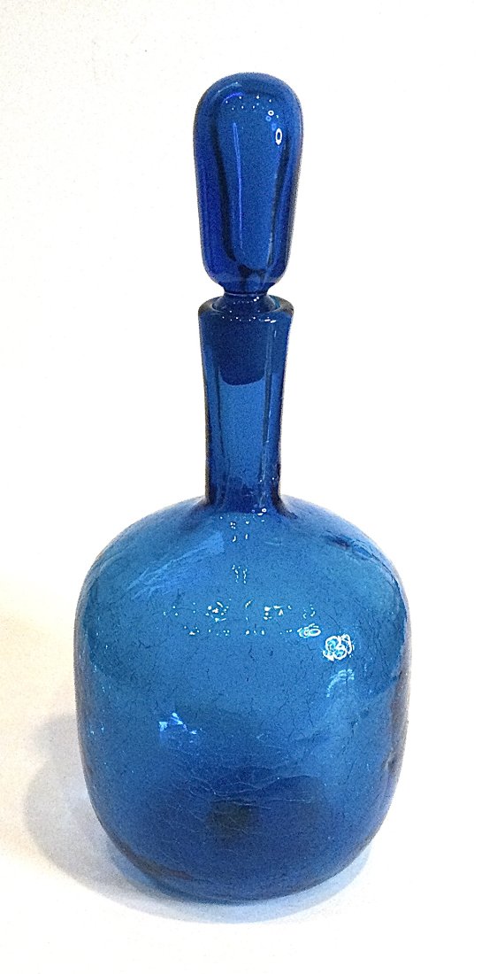 Crackle Glass Decanter by Blenko in vibrant blue (1 of 2)