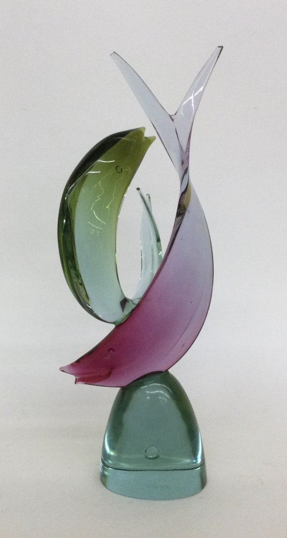 Large Cenedese Murano 2 color fish sculpture signed and dated 1971 (1 of 2)