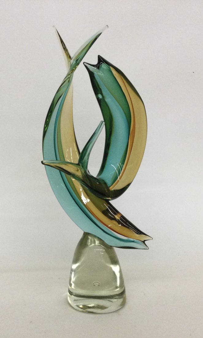 Cenedese Murano double Fish sculpture in Vibrant green and yellow ` (1 of 1)
