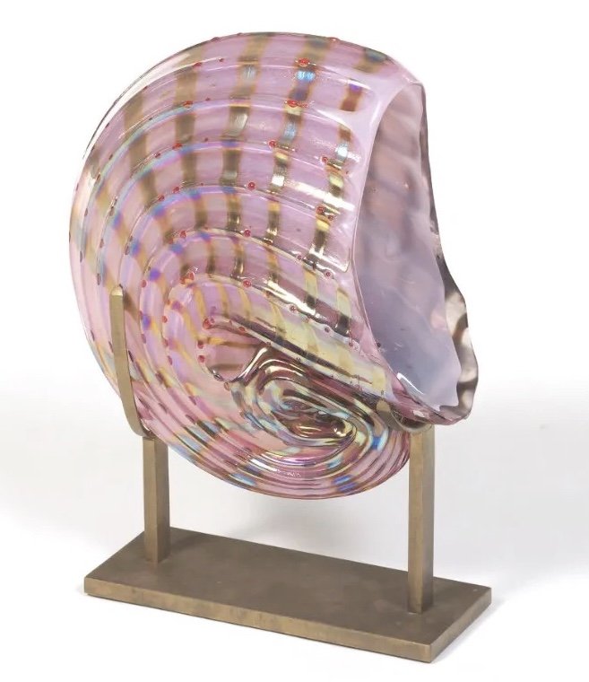 Jack Ink Signed Studio Art Glass Nautilus shell in irredescent glass with stand (1 of 1)