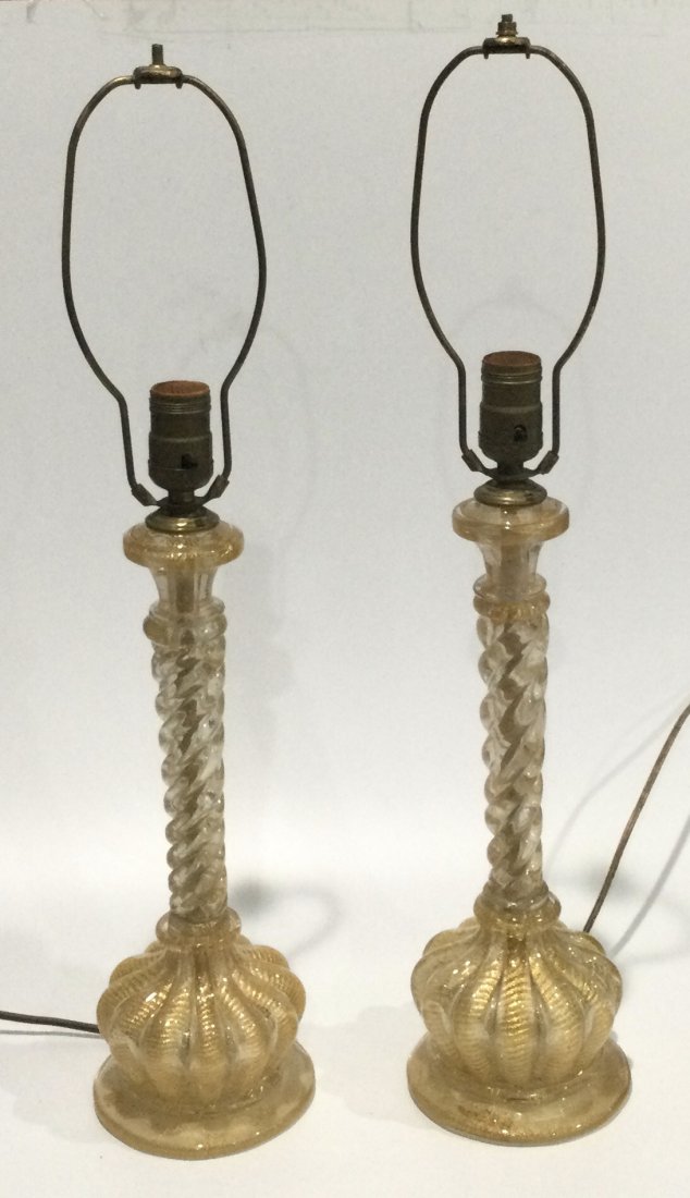 PAIR Ercole Barovier Murano Cordonato D Oro Murano Lamps in Gold (1 of 1)