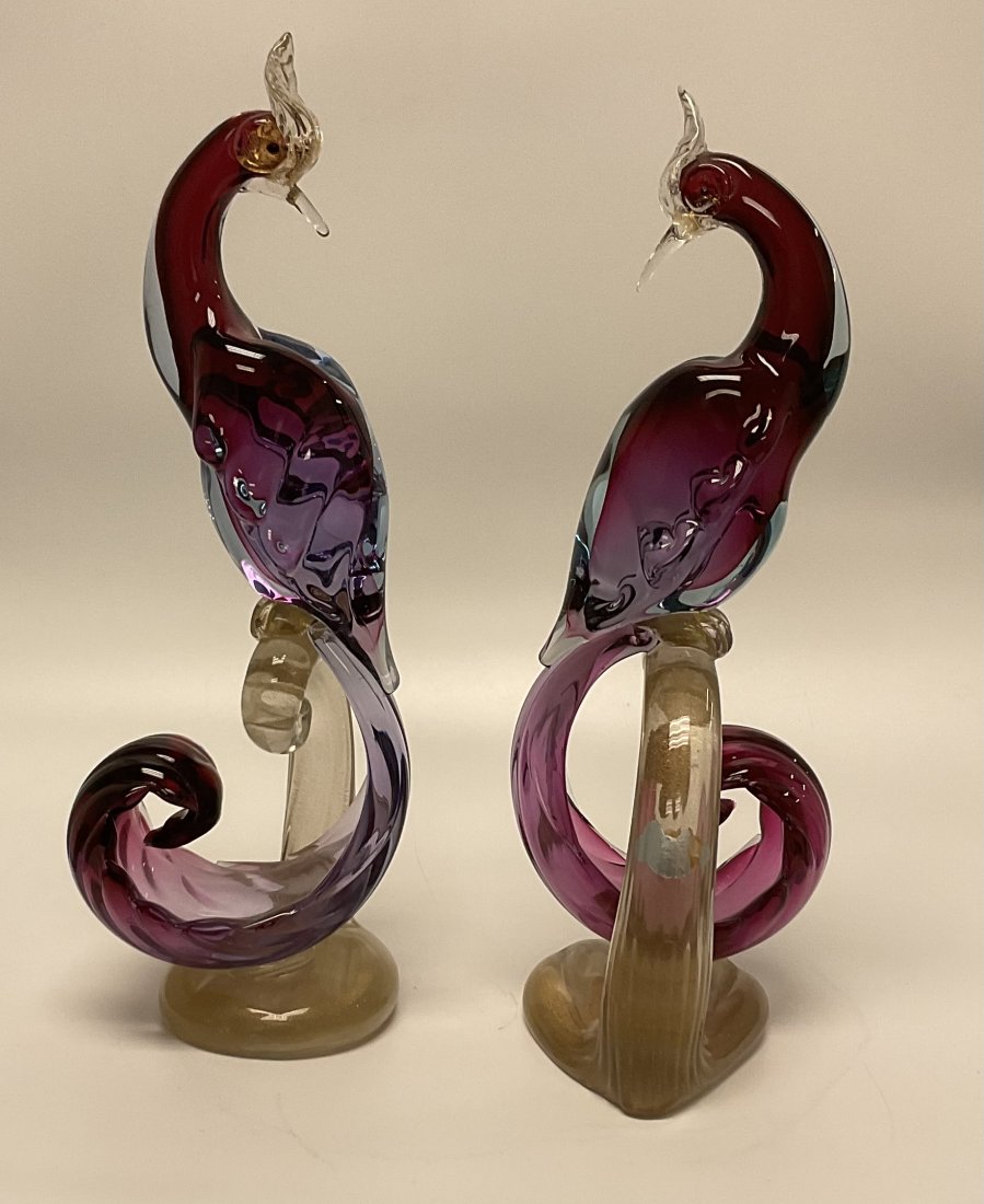 Pair Alfredo Barbini Murano Sommerso Birds with original label: Pair Alfredo Barbini Murano Sommerso Birds with original label