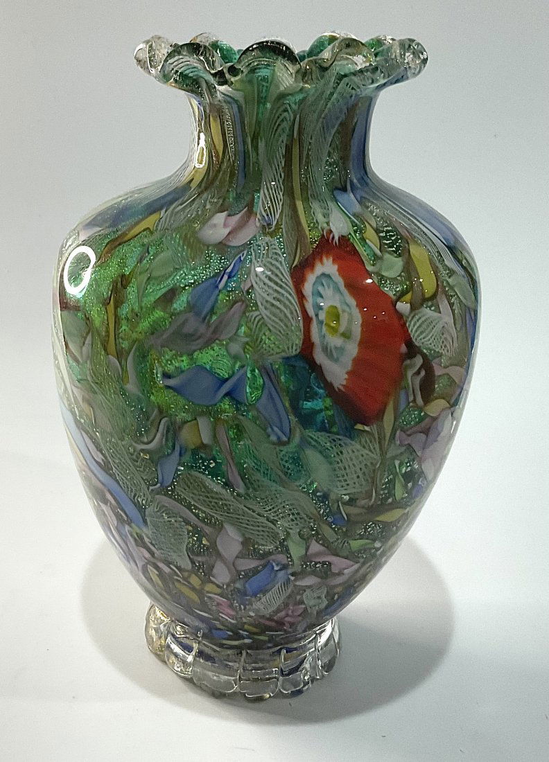 Large Avem Tutti Frutti Murano Murrine glass vase with applied foot (1 of 3)