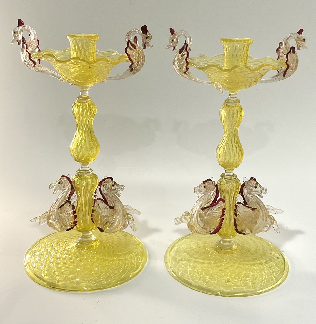 Early Pair Venetian Horse Pegasus Murano Sculptural Candles attributed to Salviati (1 of 3)