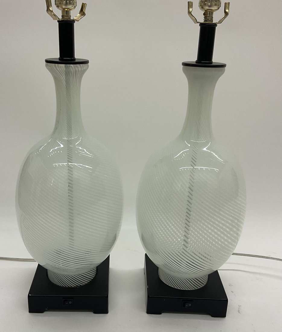 Pair Murano Lamps White Lattice glass decoration (1 of 1)