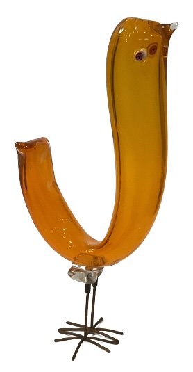 Alessandro Pianon RARE Color Vistosi Murano J Form Bird pulcino original label circa 1960's: Alessandro Pianon RARE Color Vistosi Murano J Form Bird retains original label circa 1960's