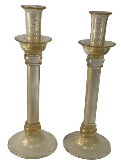 LARGE Pair Alberto Dona Murano Gold Leaf Candles signed by the artist: LARGE Pair Alberto Dona Murano Gold Leaf Candles signed by the artist