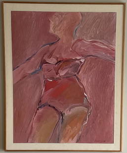 Alex Gonzales (1927-2020) Rosa Red acrylic on canvas: Alex Gonzales (1927-2020) Rosa Red acrylic on canvas