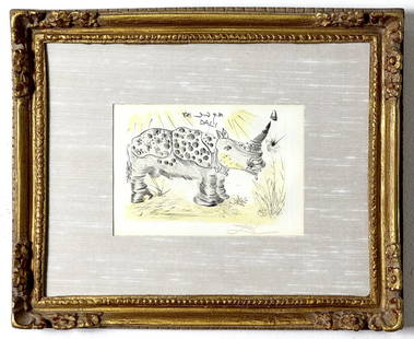 Salvador Dali (1904-1989) Rhinoceros Color etching and aquatint 1968: Salvador Dali (1904-1989) Rhinoceros Color etching and aquatint 1968 published by the collectors guild New York 1968. Signed in the plate with added facsimile signature. Gilded ornate framing.