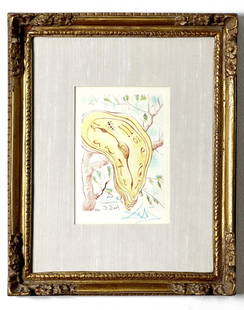 Salvador Dali (1904-1989) Melting Clock Color etching and aquatint 1968: Salvador Dali (1904-1989) Melting Clock Color etching and aquatint 1968 published by the collectors guild New York 1968. Signed in the plate with added facsimile signature. Gilded ornate framing.