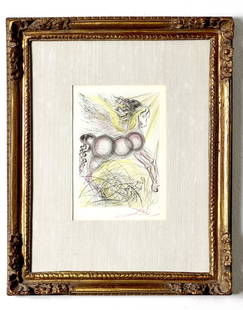 Salvador Dali (1904-1989) Pegasus Color etching and aquatint 1968: Salvador Dali (1904-1989) Pegasus Color etching and aquatint 1968 published by the collectors guild New York 1968. Signed in the plate with added facsimile signature. Gilded ornate framing.