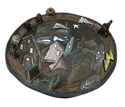 LARGE David Stabley pottery artist signed display bowl: LARGE 3 dimensional pottery artist signed display bowl by David Stabley.