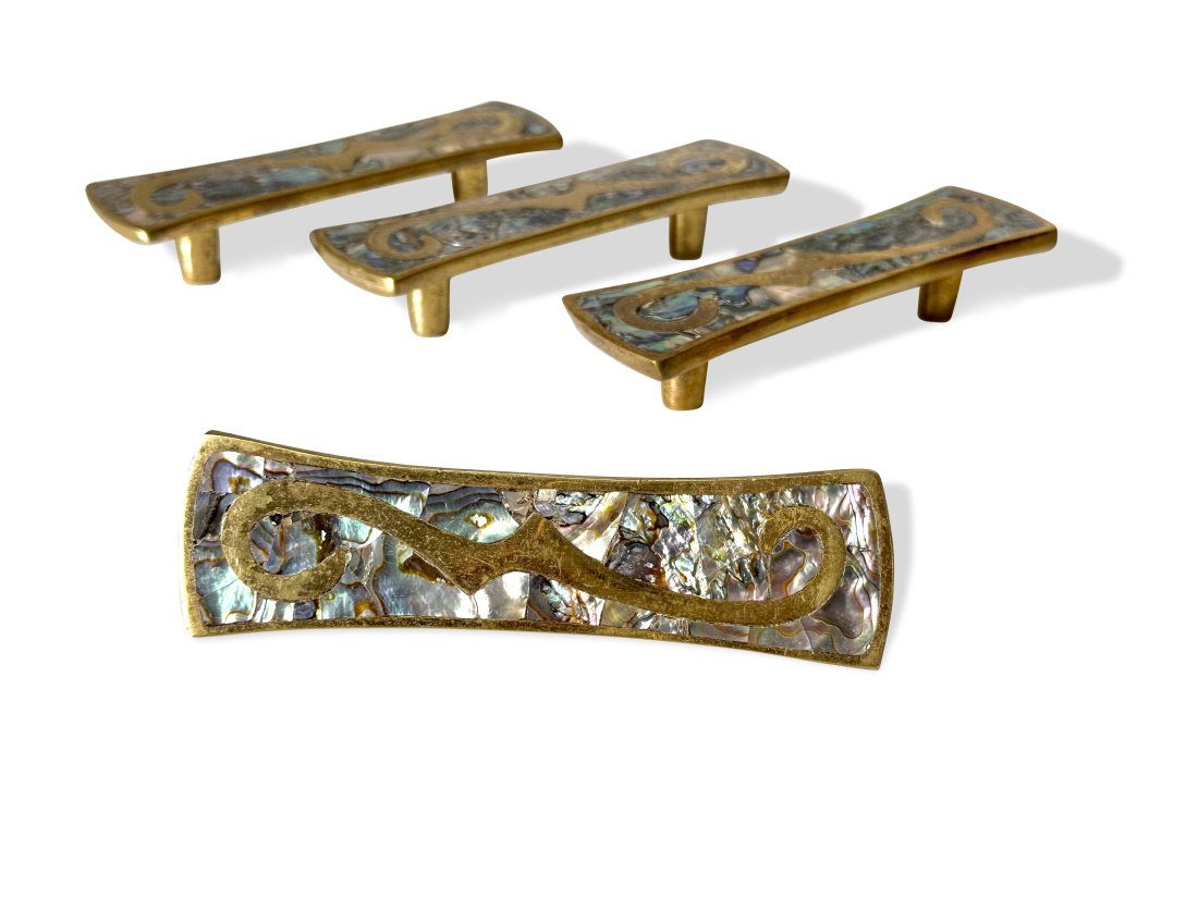 Los Castillo Taxco door pulls with abalone decoration on brass (1 of 9)