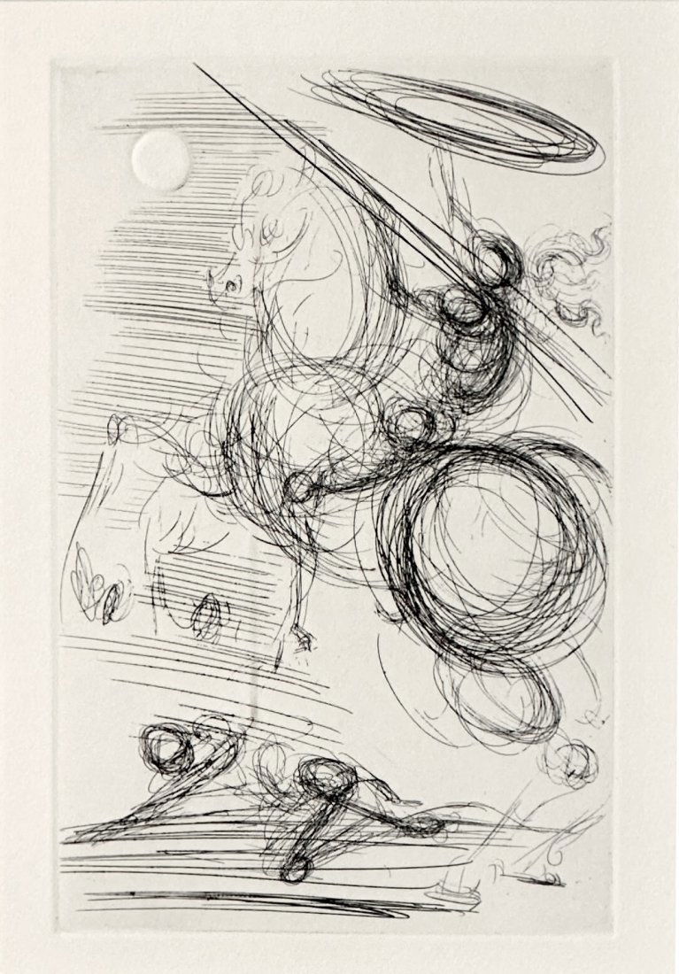 Salvador Dali Don Quixote Etching Circa 1960s Signed in the plate image 7 by 10 inches (1 of 7)