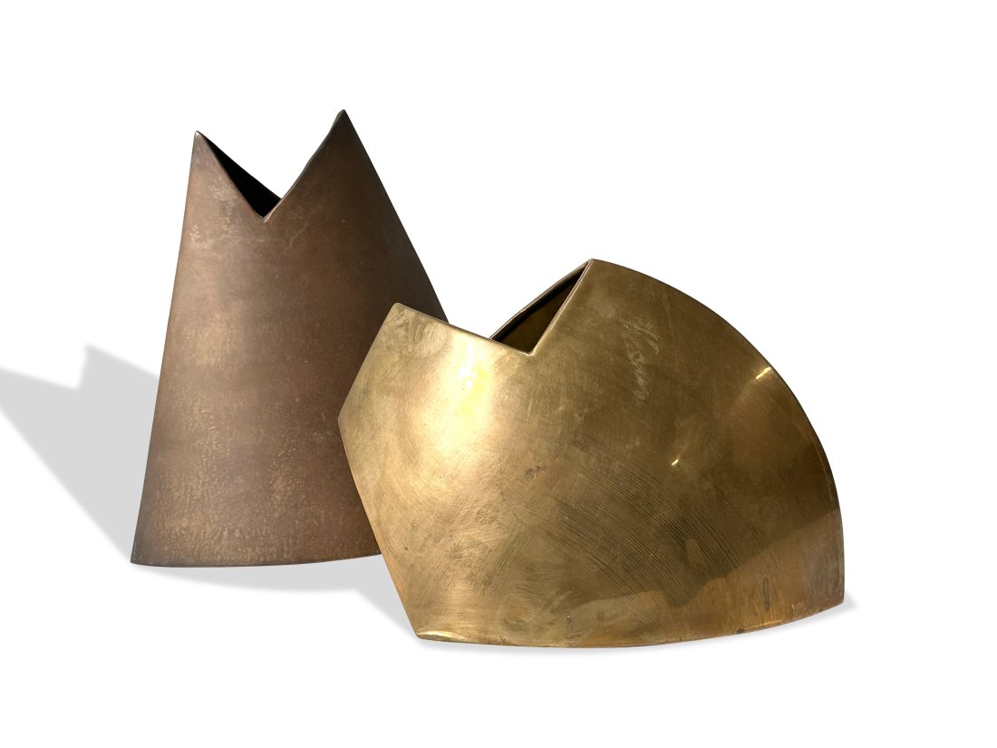 PAIR James Johnston abstract Brass Vases Signed to underside USA 1980s (1 of 7)