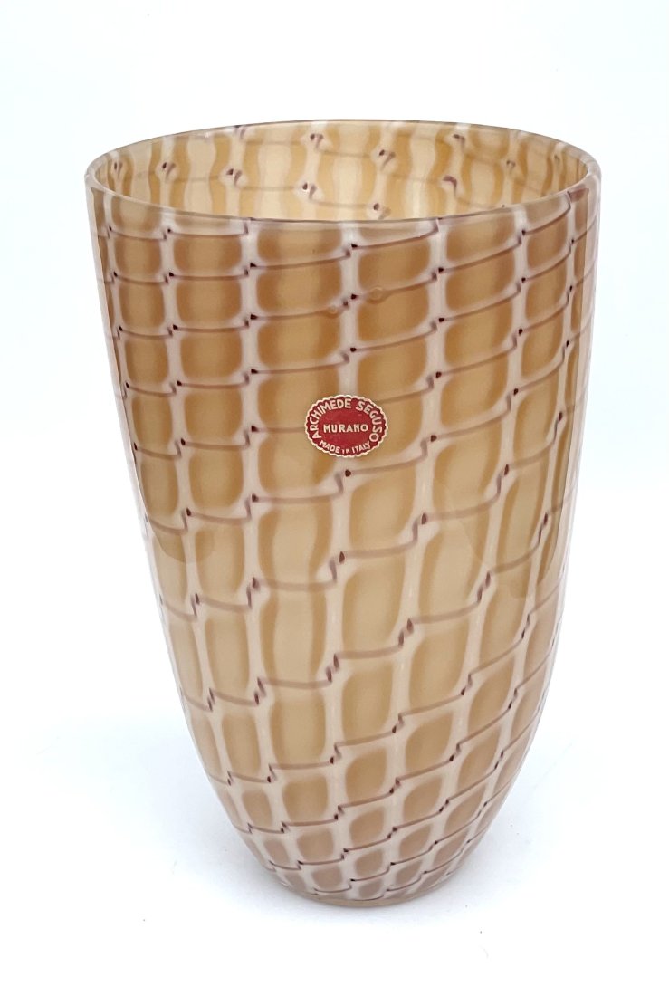 Archimede Seguso Losanghe Vase Signed with Original Label circa 1950s (1 of 4)